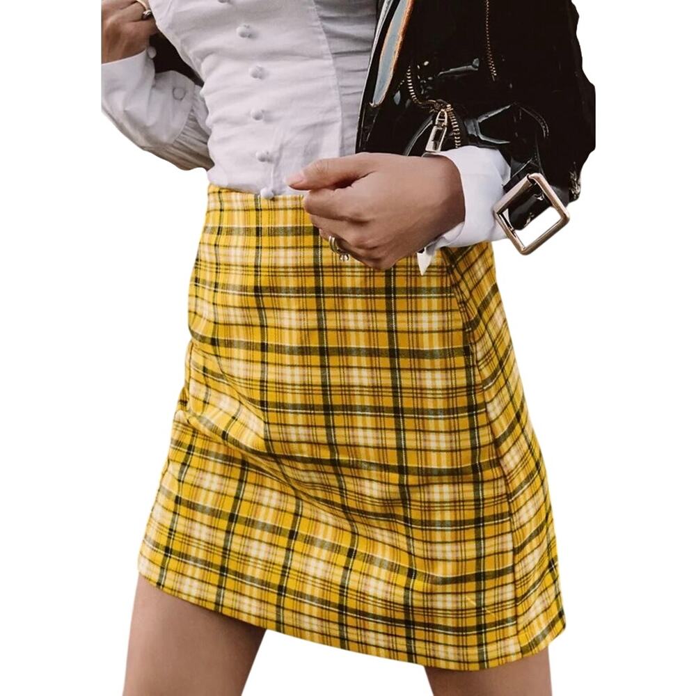 Urban Outfitters Colin Yellow Plaid Pocket Mini Skirt